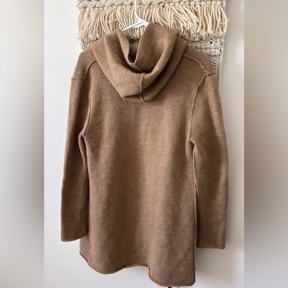 Vince Wool Alpaca Blend Long Hooded Open Cardigan Sweater Size Medium Tan - Picture 4 of 5